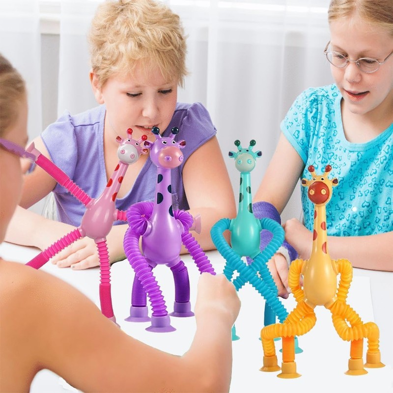 4 Pieces Giraffe Telescopic Suction Cup Toy, Giraffe Sensory Toy,