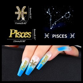 JERCLITY 20pcs Gold Alloy Pisces Zodiac Nail Charms 10pcs Pisces Sign Symbols Nail Charms 10pcs Pisces Constellation Words Nail Charms for Nails（Pisces Dates: February 19 to March 20）, JSP428