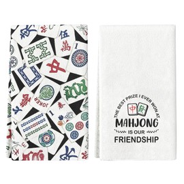 TiTkaiVi 2 Pcs Mahjong Print Dish Towels Gifts for Mahjong Lover BBF Sister Friend, Quick-Drying Kitchen Bathroom Towels for Women Mahjong Lover, Housewarming Christmas Birthday Gift