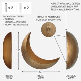 AERLO Wall Mounted Metal Moon Planter - Hanging Crescent Pot for Succulents, Air Plant, Cactus - Boho Indoor Outdoor Moon Wall Decor - Witchy Plant Gifts - Rustic Gold