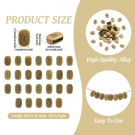 Boutigem 52Pcs Rectangle Letter Beads Antique Bronze Alphabet Spacer Beads Tibetan Alloy Slide Beads Crafts 11.5x7.5x5mm for DIY Bracelet Necklace Keychain Making Decoration