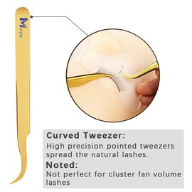 MGER Lash Tweezers for Eyelash Extensions, Hand Calibrated Dolphin-shaped Tip, False Lash Application Tools, Gold