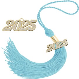 2025 Tassel Graduation 9" Long Charms Diamond Tags Sky Blue Grad Caps Decorations Class of 2025 Tassels Ceremonies Accessories for Kindergarten High School College Bachelor Gown Master Graduate