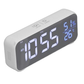 CHICIRIS Digital Alarm Clock, Compact LED Alarm Clock with USB Port, Snooze, Brightness Dimmer, 12/24Hr, Humidity Temperature Detect for Bedroom Bedside Desk