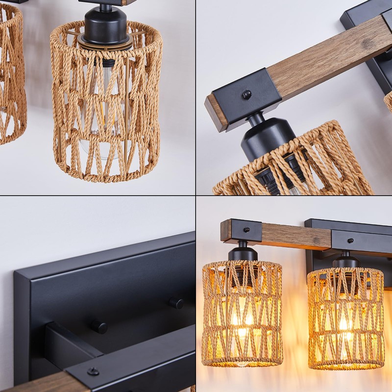 Bathroom Light Fixtures Vanity Lights Over Mirror, Rustic Farmhouse Rattan