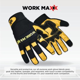 WORKMAXX Gardening Working Gloves Garden Thorn Proof Flexible Heavy Duty Leather Mechanic Utility Dexterity Breathable Construction Gloves for Work Mens Women (MUSTARD, LARGE)