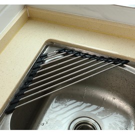 Ahyuan Roll Up Dish Drying Rack Multipurpose Kitchen Dish Rack Roll Over The Sink Dish Drying Rack Portable Rolling Dish Drainer for Kitchen Sink RV Accessories (Black, 16.4''X9.4'')