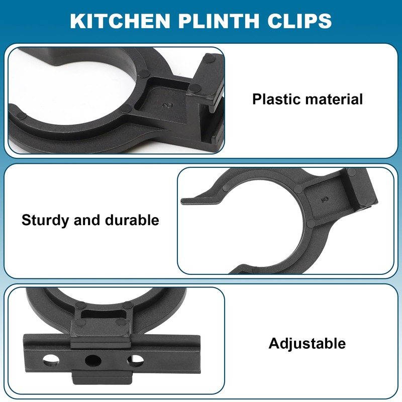 IETWATE 10PCS Kitchen Plinth Clips, Plastic Kitchen Kickboard Clips, Adjustable