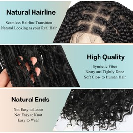 Mayouda Knotless Box Braided Wig With Curly Pre Plucked Pre Cut Glueless Wig Wear and Go BoHo Curly Braided Wigs for Black Women Synthetic Black HD Lace Front Wig 30Inch Box Braids Wigs (B-Black)