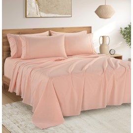 Casa Platino 100% Cotton Sheets Queen Size Set - 6 Pieces (1 Flat, 1 Fitted, 4 Pillowcases) - Soft & Breathable Percale Weave - Cooling Bed Sheets with Deep Pockets - Queen Sheet Set - Veiled Rose