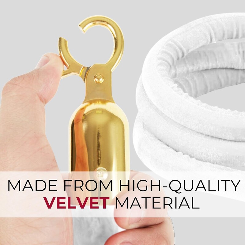 4PCS White Velvet Rope 5FT – Silver Snap Ends Stanchion