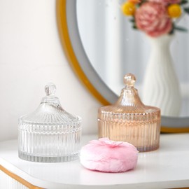 Tioncy 4 Pcs Large Body Powder Puff and Container Extra Large Body Powder Puff Dish Soft Washable Reusable Fluffy Makeup Sponge Wet Dry(Simple,Clear and Amber)