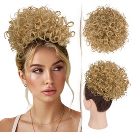 Sidaila Messy Bun Hair Piece Curly Bun Hair Pieces for Women 9 inch Drawstring Ponytail Loose Wavy Hair Buns Hair Piece Short Ponytail Extension Fake Hair Bun for Black Women - Light Golden Blonde