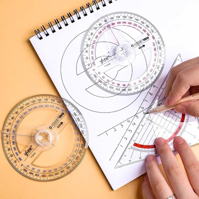 Protractor, 6-Piece 360 Degree Geometry Tool Set, 10cm Diameter Protractors