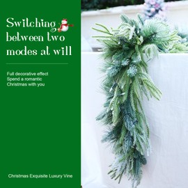 Joyhalo 6ft Flocked Christmas Garland Decorations with Lights Battery Operated Outdoor Prelit Garland for Mantle, Lighted Christmas Garland Indoor for Stairs Railing Fireplace