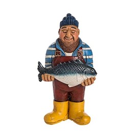 Beachcombers 5.1" Resin Fisherman With Fish Figure Coastal Beach House Decor Decoration Brown
