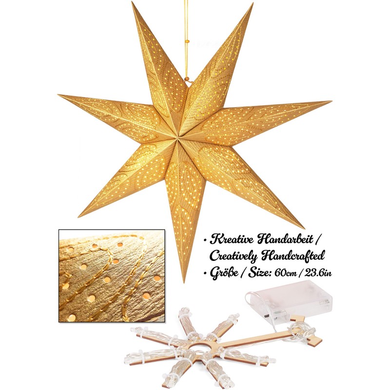 BRUBAKER 60 cm Paper Christmas Star for Hanging - LED