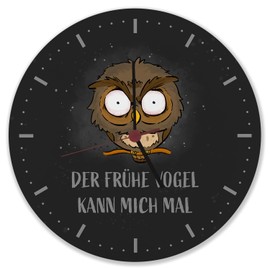 speecheese Owl Wall Clock with Saying Der frühe Vogel kann Mich mal Cool Morgenmuffel-Owl Clock Funny Gift for Office Animal Lovers