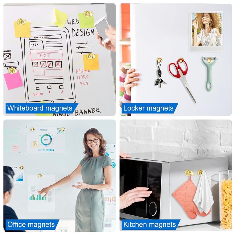 LOVIMAG Refrigerator Magnets, Fridge Magnets, Strong Whiteboard Magnets, Gold 16