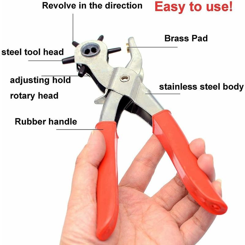 9" Leather Hole Punch Hand Pliers Belt Holes 6 Sized