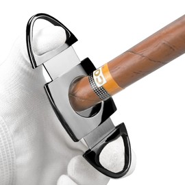 Cigar Cutter Stainless Steel Double Blade Guillotine with Leather Pouch Cigar Cutter for Precise Prefect Cut Grey