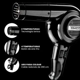 Secadora Profesional C Boquilla Y Difusor Timco Sp-1600 Negro                                                                                         