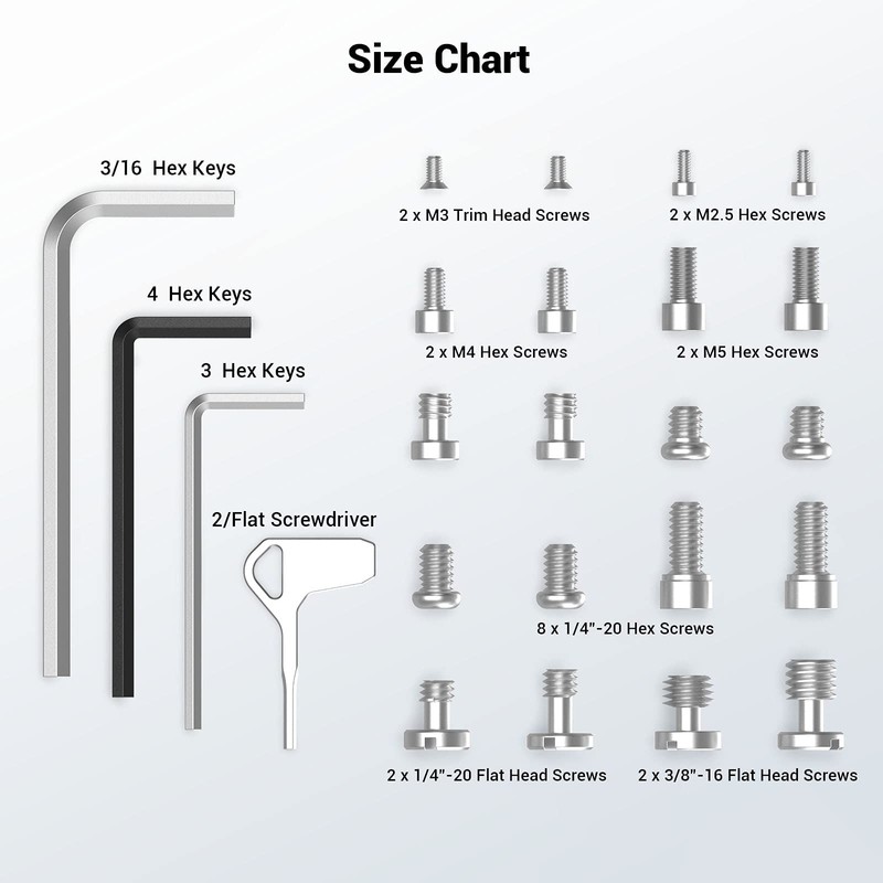 SMALLRIG Screwdriver Screws Set, Plate with 1/4"-20 3/8"-16 M2.5 M3