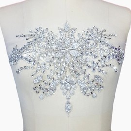 Gorgeous Pure Handmade Beaded Bling Bright Crystal Patches Sew on AB Rhinestones Waist Decoration Applique with Stones Sequins Beads DIY Craft Belt for Wedding Dress Decor Decorations (Silver Color)