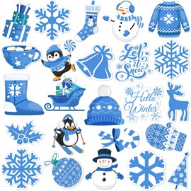 Nezyo 200 Pcs Winter Bulletin Board Decorations Christmas Snowman Penguin Snowflakes Cutouts for Bulletin Board Holiday Cut-Outs with 400 Glue Point for Wonderland Party Classroom School Home