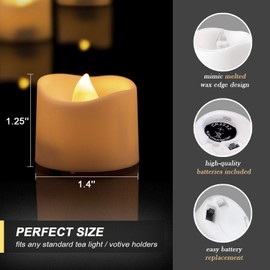 Homemory LED Candles, Lasts 2X Longer, Realistic Tea Lights Candles, LED Tea Lights, Flickering Bright Tealights, Battery Operated/Powered, Flameless Candles, White Base, Batteries Included, Set of 12