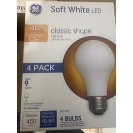 GE Lighting LED Light Bulbs 5W Replaces 40W Soft White A19 Classic Shape 4 Bulbs
