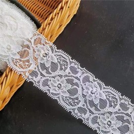 xingmo 5 Meters Stretch Lace Trim Ribbon Floral Lace Ribbon Elastic Trimming Lace Fabric for for Sewing, Clothes,Gift Wrapping,Bow, Width 5 cm (White)
