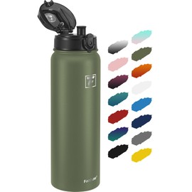 Fanhaw 1 L Insulated Stainless Steel Water Bottle with 1 Lid (Chug Lid) - For Kids, Women, Men | Leak & Sweat Proof with Anti-Dust Lid (Olive Green)