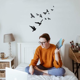 Vinyl Wall Art Decal - Flying Birds - 23" x 22" - Trendy Modern Charming Doves Feathers Daydream Home Bedroom Apartment Workplace Living Room Office Dorm Room Work Decorations (23" x 22", Black)