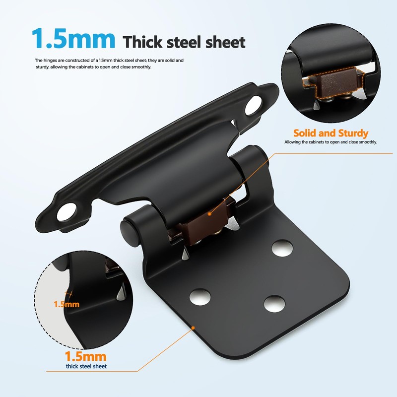 20 Pack (10 Pairs) 1/2 Inch Overlay Kitchen Cabinet Hinges,