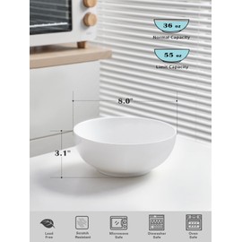 Kanwone Large Serving Bowls - 55 Ounce, Porcelain Salad Bowls, Pasta, Ceramic Soup Bowls, Set of 2, Serving Dishes for Entertaining, Housewarming Gift, Microwave and Dishwasher Safe, White