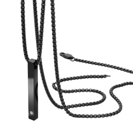 Geoffrey Beene Stainless Steel 3D Vertical Bar CZ Pendant Necklace (Black)