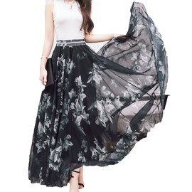Afibi Women Full/Ankle Length Blending Maxi Chiffon Long Skirt Beach Skirt (X-Large, Design A)