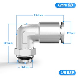 TAILONZ PNEUMATIC Elbow 6mm Tube OD x 1/8 Inch BSP Thread Push to Connect Fittings Copper Nickel Plating TPL6-01 (Pack of 5)
