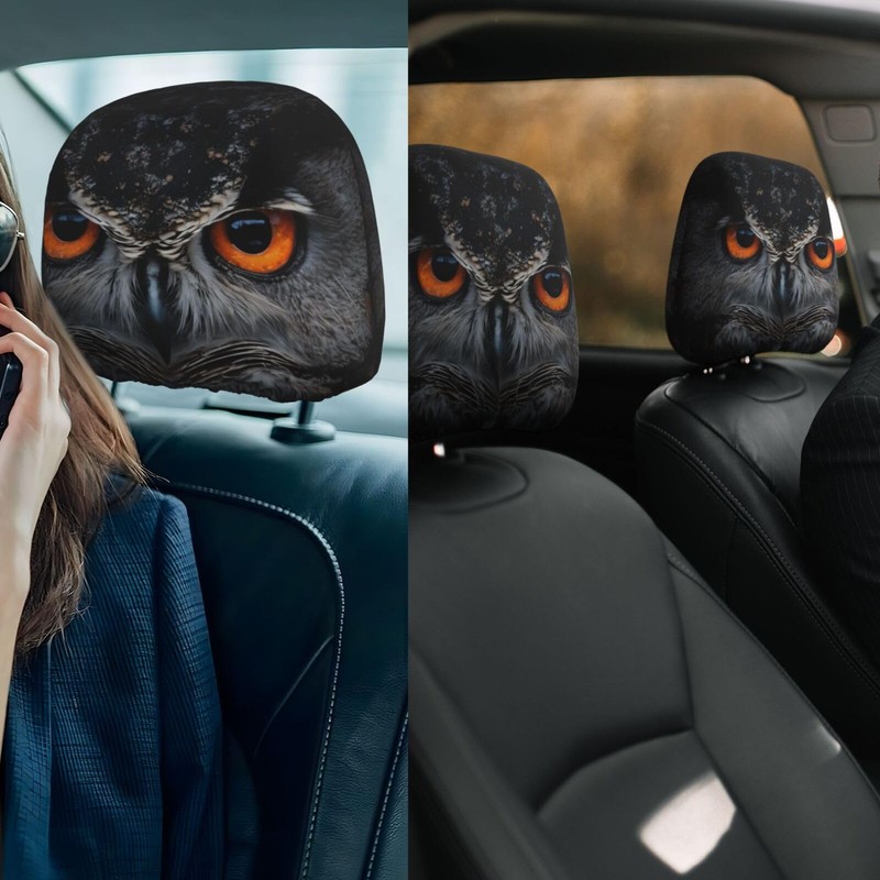 Dujiea 2 Pack Owl Car Headrest Covers, Universal Soft Car