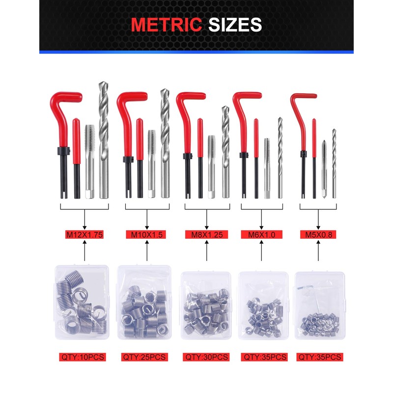 Kolvoii Helicoil Thread Repair Kit 156-Piece Metric Heli Coil Repair