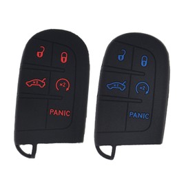 WEIBISS 2 Pack 5 Buttons Soft Silicone Rubber Remote Keyless Key Fob Cover Case Shell for Jeep Grand Cherokee Dodge Challenger Charger Dart Durango Journey Chrysler 300, Red Blue Buttons