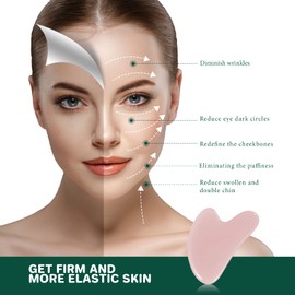 Gua Sha Facial Treatment with Jade Natural Stone Heart Shape Guasha Board Scratch Massage Tool for Face, Eyes, Neck for Skin Care, Beauty and Relaxation of Body Muscles (Pink)