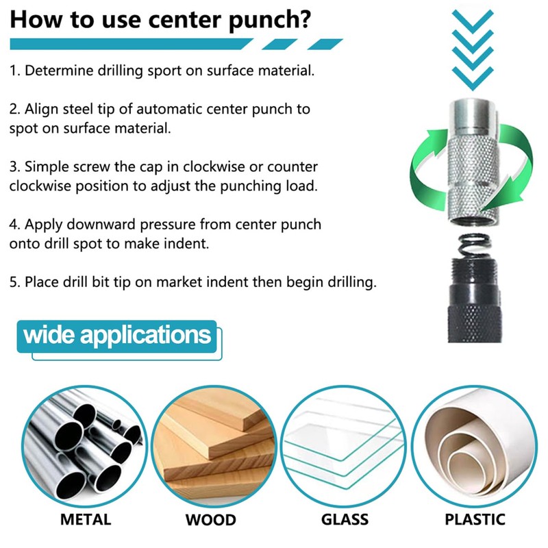 Gasea 155mm Automatic Center Punch Heavy Duty Adjustable Tension One-Handed