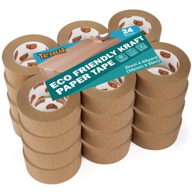 TAPEBEAR Eco-Friendly Kraft Paper Tape, Biodegradable Kraft Paper Tape, Recyclable Writable Packing Tape, Non-Coated Surface for Masking, Sealing, 2inch x 60yards, 24Rolls