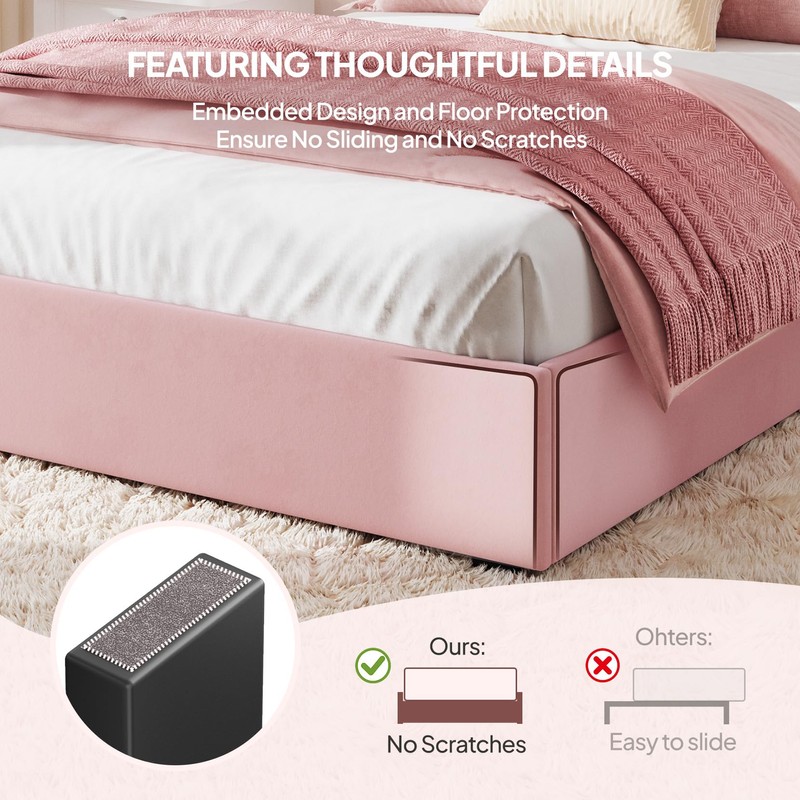 Full Size Upholstered Bed Frame with Headboard & 4 Drawers,