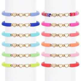 12-Pack Colorful Friendship Bracelets for Kids & Adults – Adjustable Flat Bead Jewelry with Letters, Hearts & Evil Eyes – Cute & Inspirational Accessories for Girls, Women & Men – Perfect for Parties!