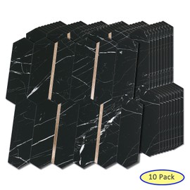 Tilingview 10-Sheet PVC Peel and Stick Tile for Kitchen Backsplash, Long Hexagon Self-Adhesive Metal Mosaics for Background, Bathroom, Home Décor (Black Marble)