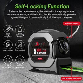 5 m / 16.4 ft Metric Ruler for Industries Home Portable Tape Measure with Auto Lock Back Clip Fluorescence Green Measuring Tape Measuring Tool