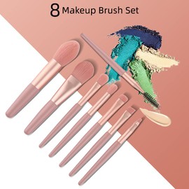 Makeup Brush Set, 8-Piece Make-Up Brush Set, Foundation Brush, Make-Up Brush Set, Eyeshadow Brush Set, Concealer Brush, Eyeliner Brush, Eyebrow Brush, Cosmetic Brush (Pink + Leather Bag)